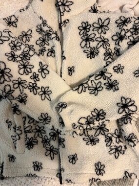 Silver Jeans Cream Sherpa Jacket with Black Floral Accents